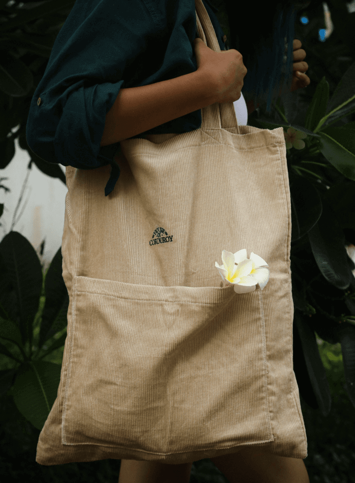 Cottage Core Beige Corduroy Tote Bag 1