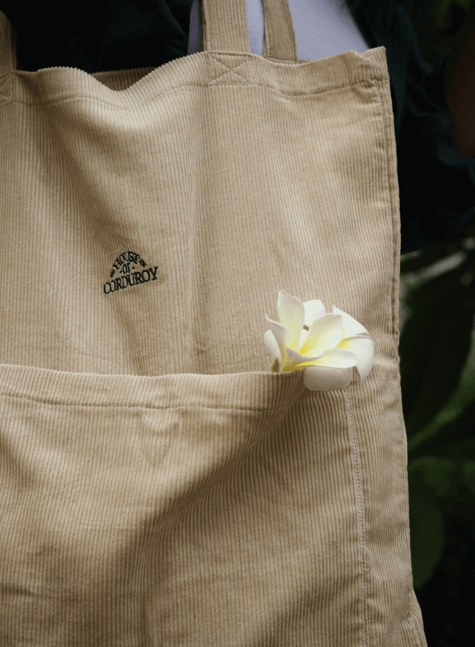 Cottage Core Beige Corduroy Tote Bag 3