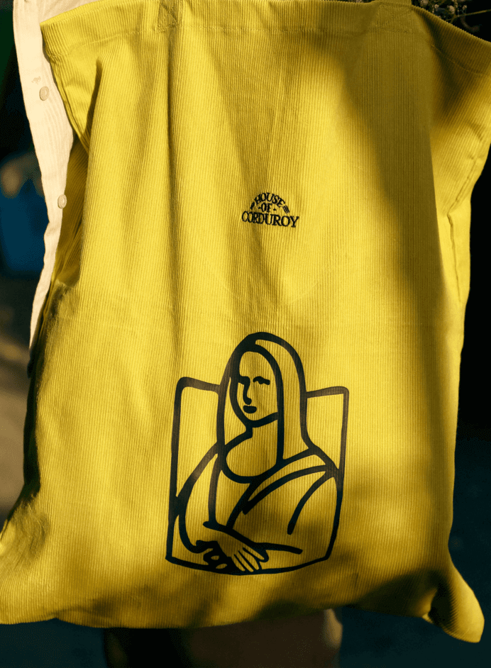 Da Vinci’s Mona Lisa On Corduroy Tote (Yellow) 4