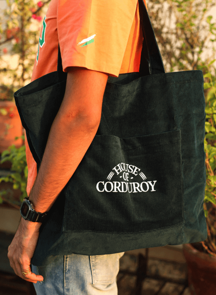 Dark Green Basic Corduroy Tote Bag 1