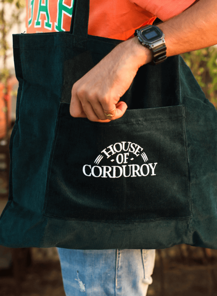 Dark Green Basic Corduroy Tote Bag 2