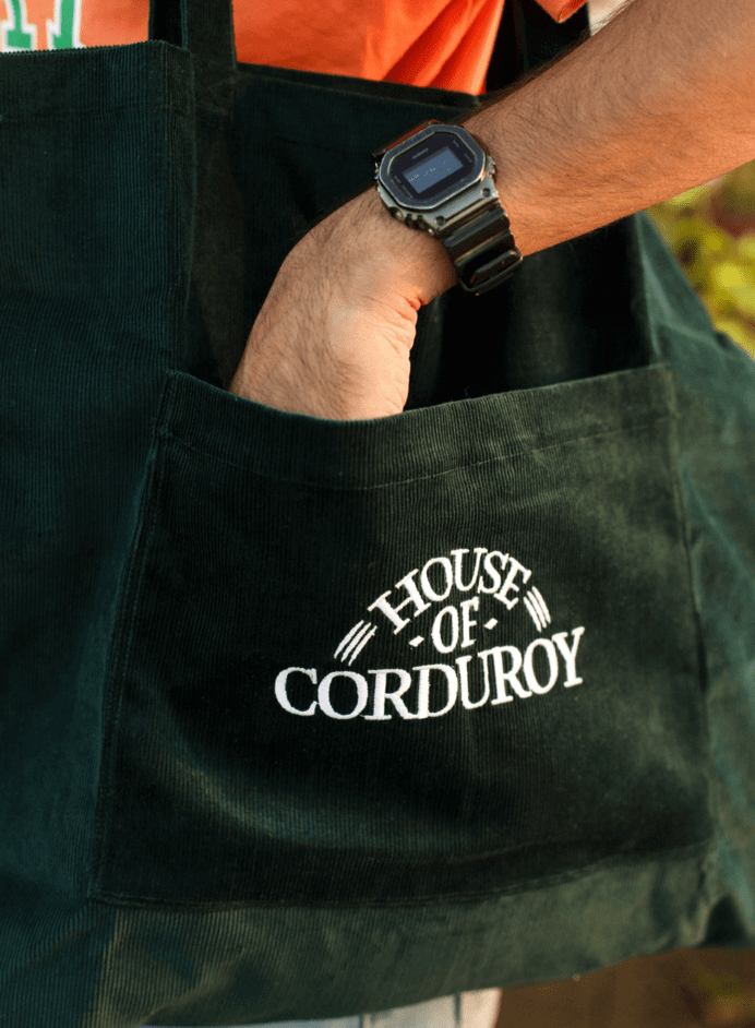 Dark Green Basic Corduroy Tote Bag 3