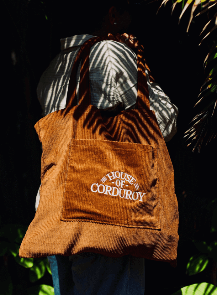 Earthy Brown Plain Wide Corduroy Tote Bag 1