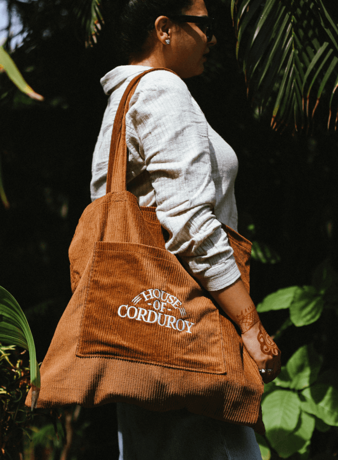 Earthy Brown Plain Wide Corduroy Tote Bag 3