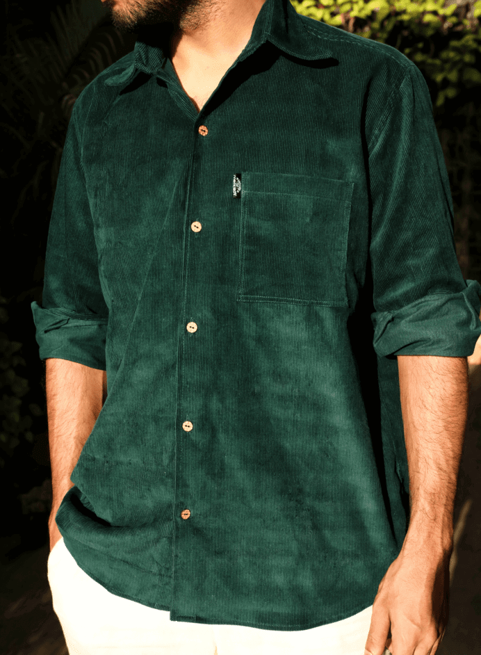Full Sleeve Dark Green Casual Corduroy Shirt 1