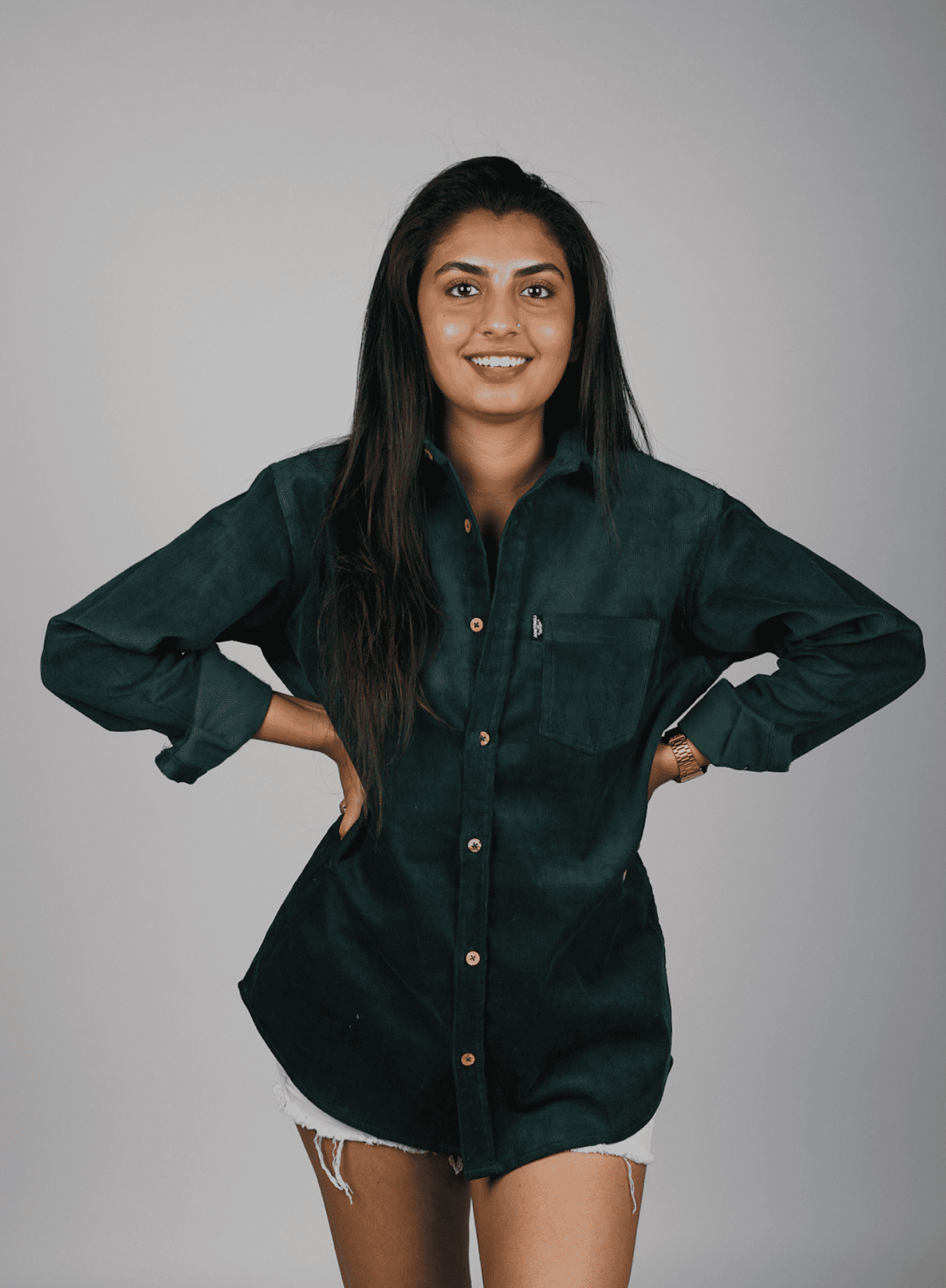 Full Sleeve Dark Green Casual Corduroy Shirt 2