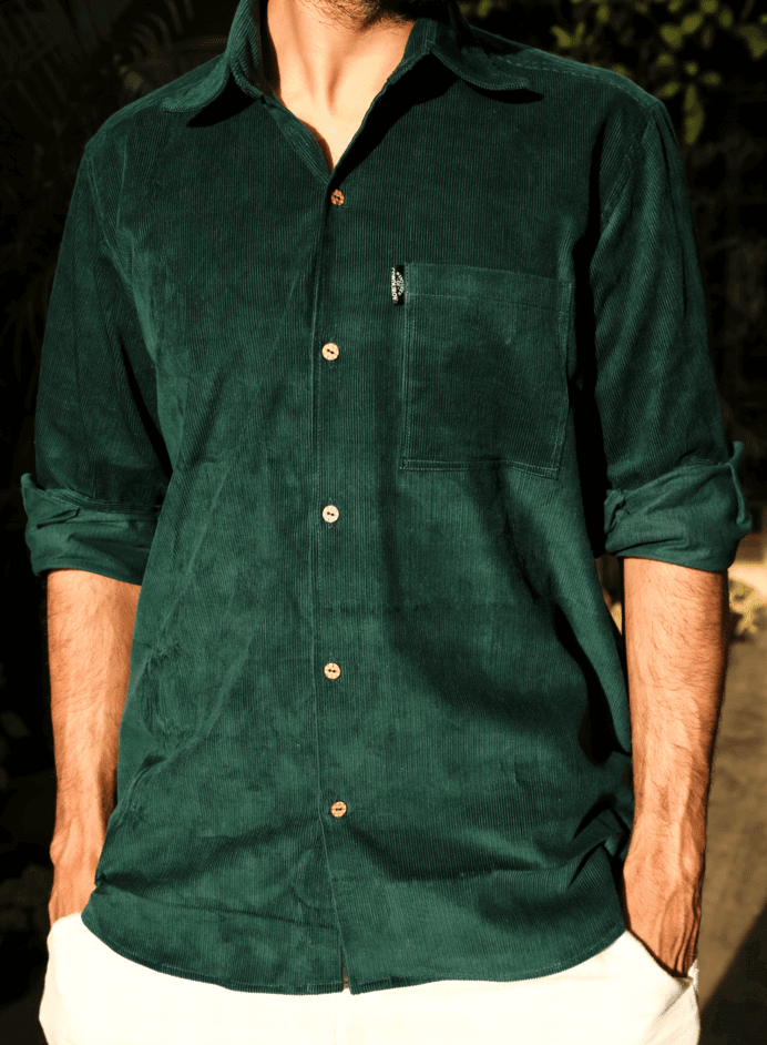 Full Sleeve Dark Green Casual Corduroy Shirt 3