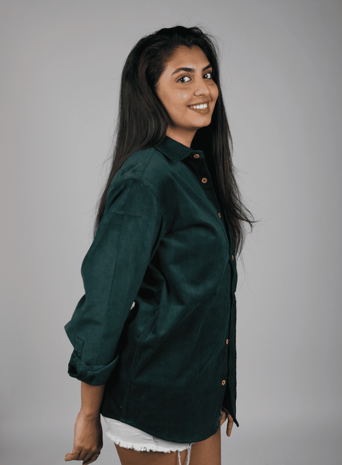 Full Sleeve Dark Green Casual Corduroy Shirt 4