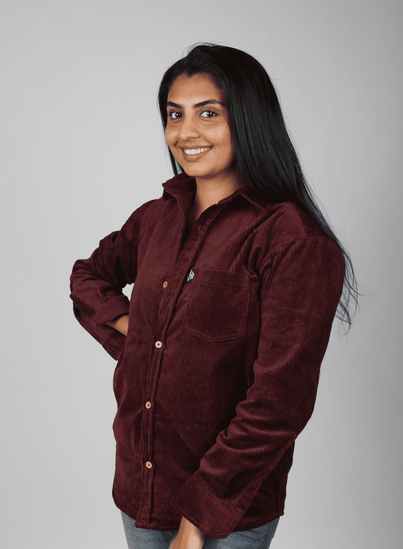 Full Sleeve Women's Shirt Single Pocket Burgundy 2