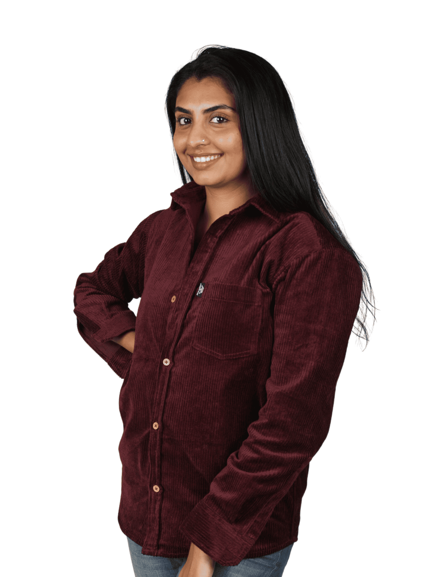 Full Sleeve Women's Shirt Single Pocket Burgundy 4