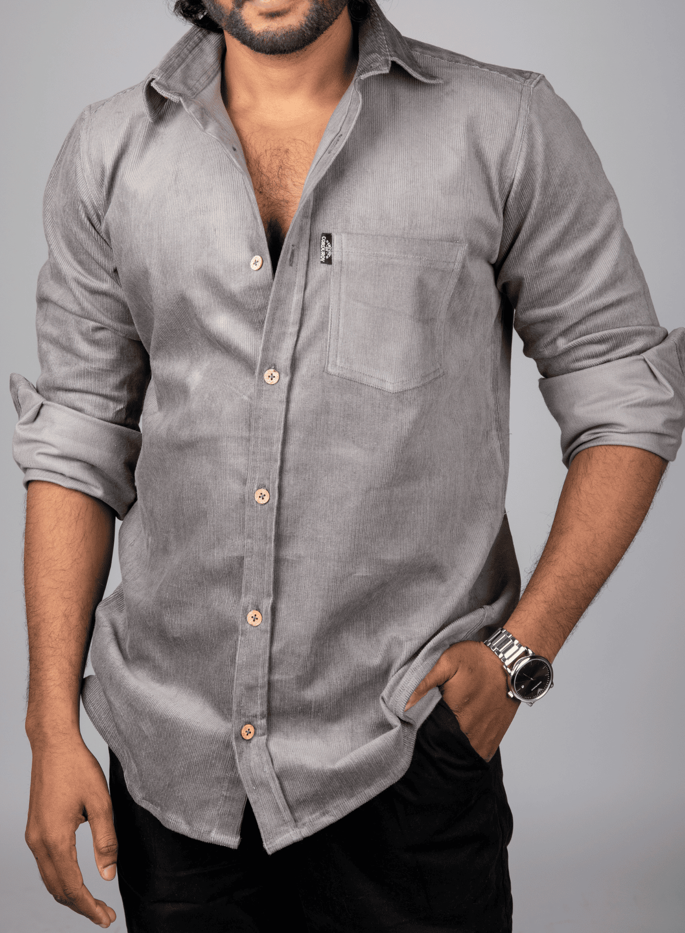 Full Sleeve Corduroy Shirt Grey 1