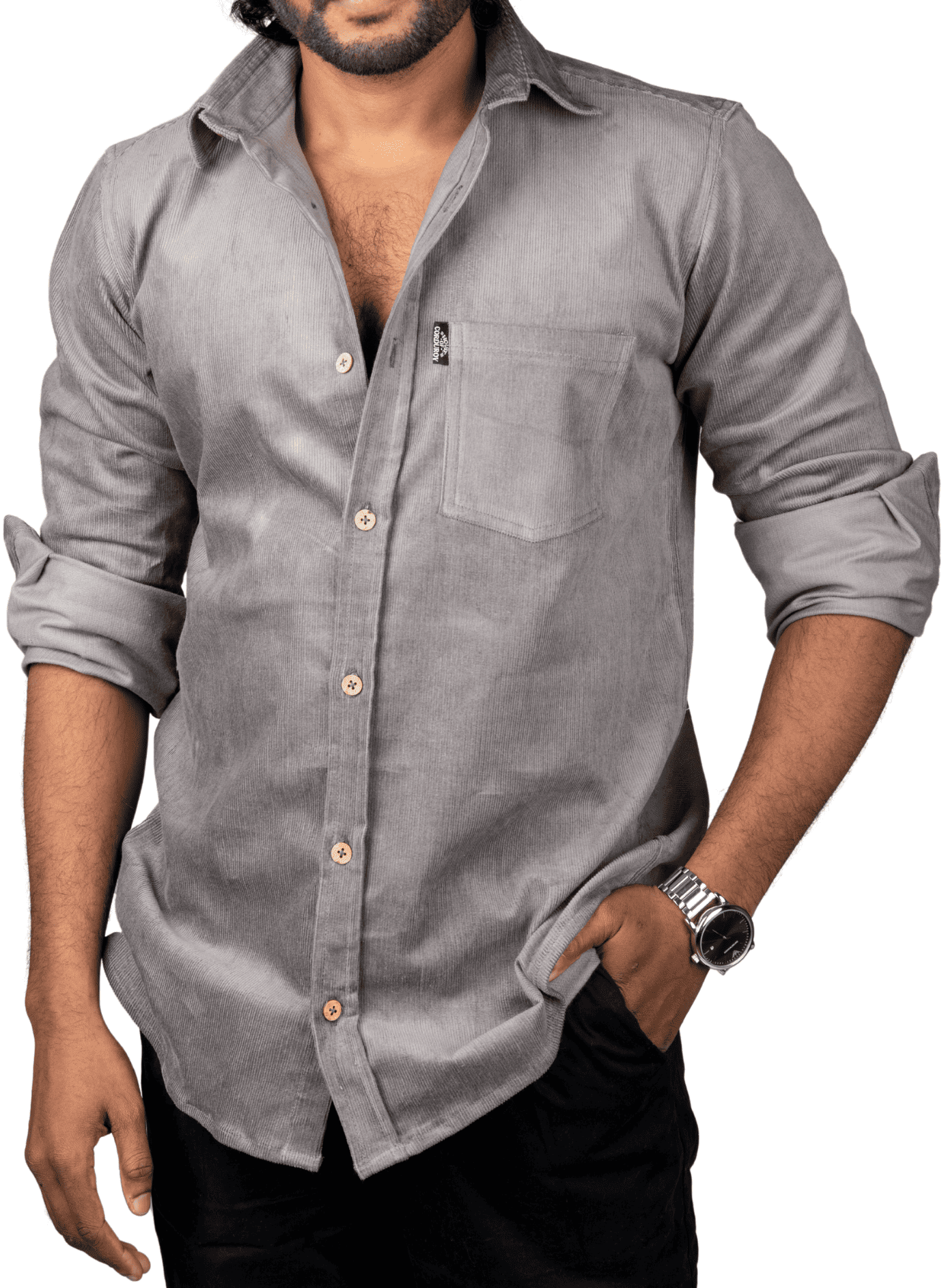 Full Sleeve Corduroy Shirt Grey 4