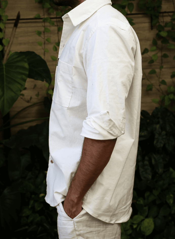Full Sleeve Pearl White Corduroy Casual Shirt 2