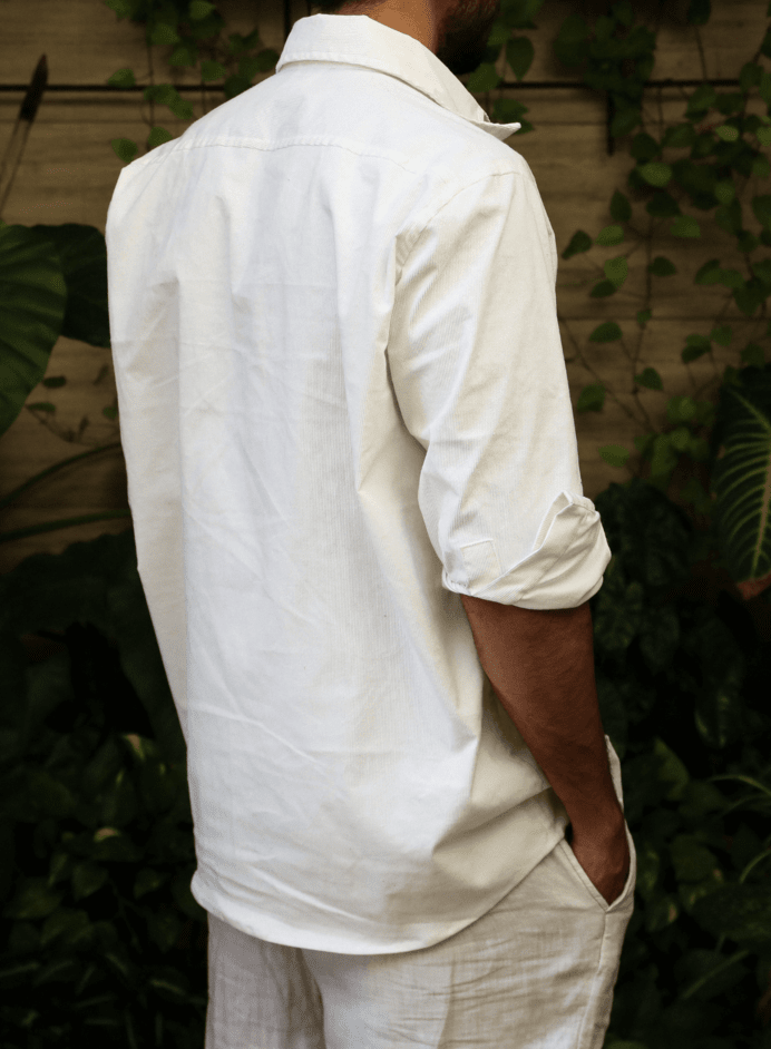 Full Sleeve Pearl White Corduroy Casual Shirt 3