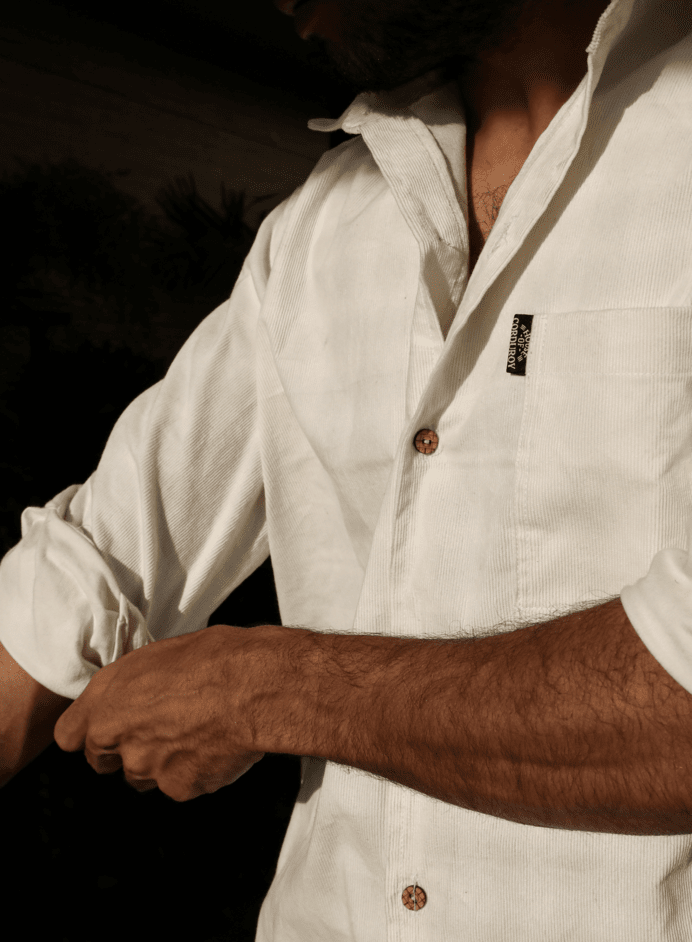 Full Sleeve Pearl White Corduroy Casual Shirt 4