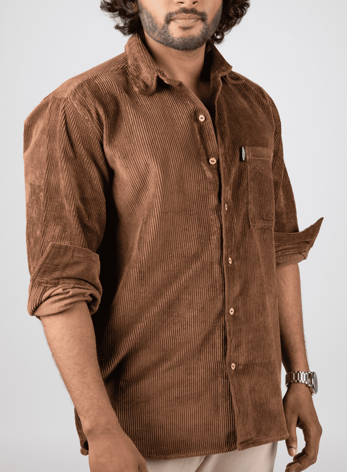 Full Sleeve Corduroy Shirt Grey Single Pocket 2