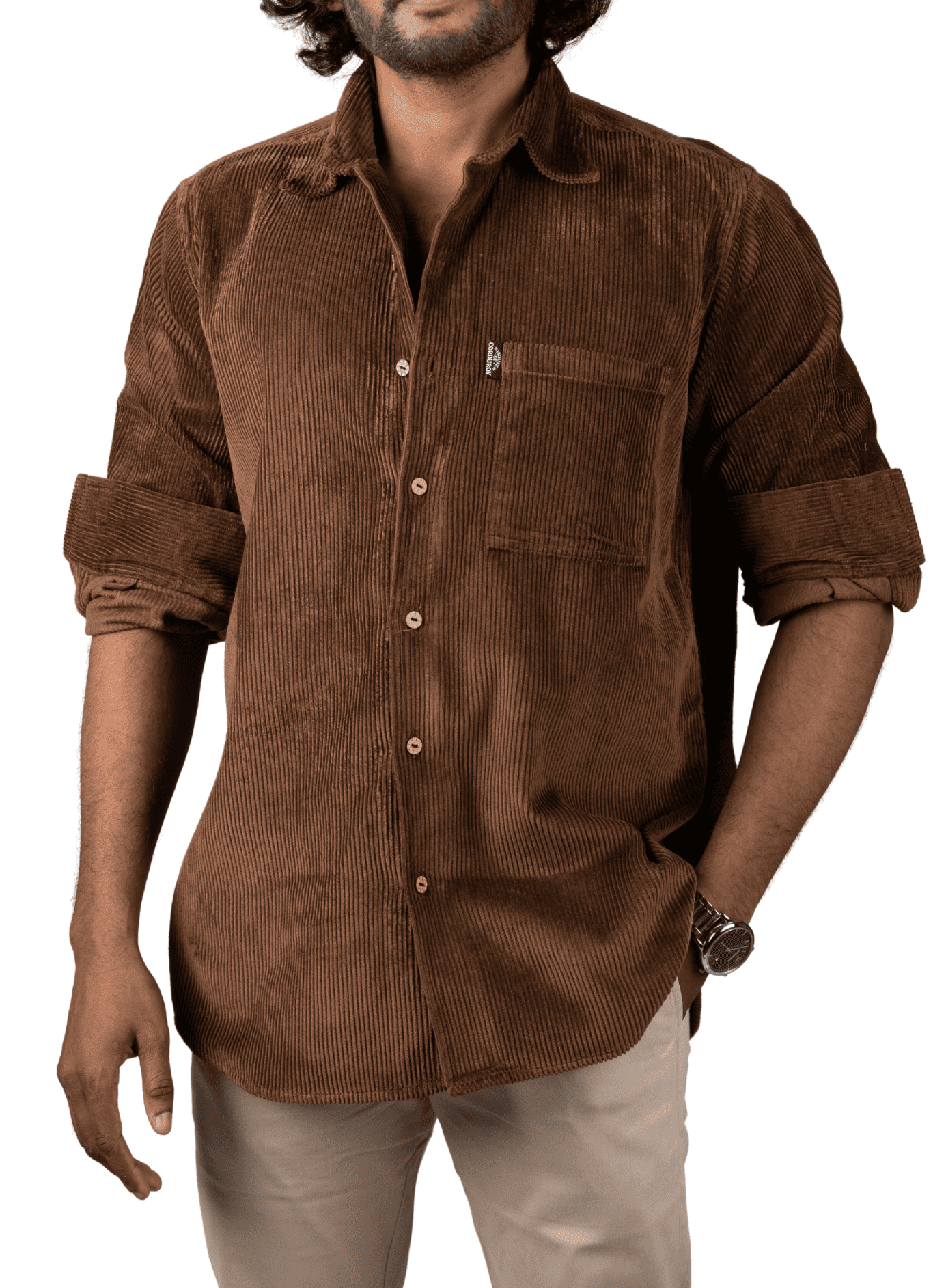 Full Sleeve Corduroy Shirt Grey Single Pocket 3