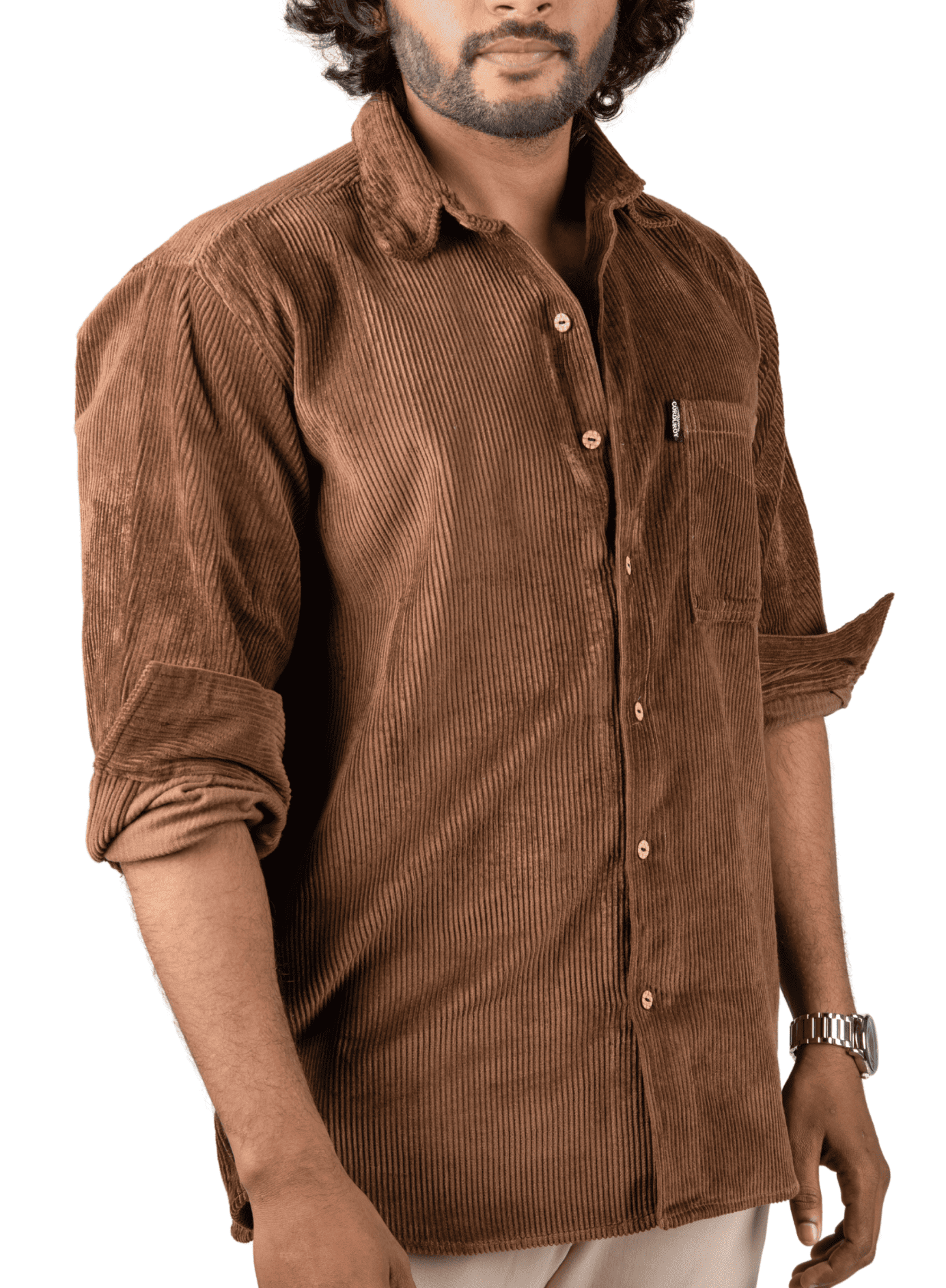 Full Sleeve Corduroy Shirt Grey Single Pocket 4