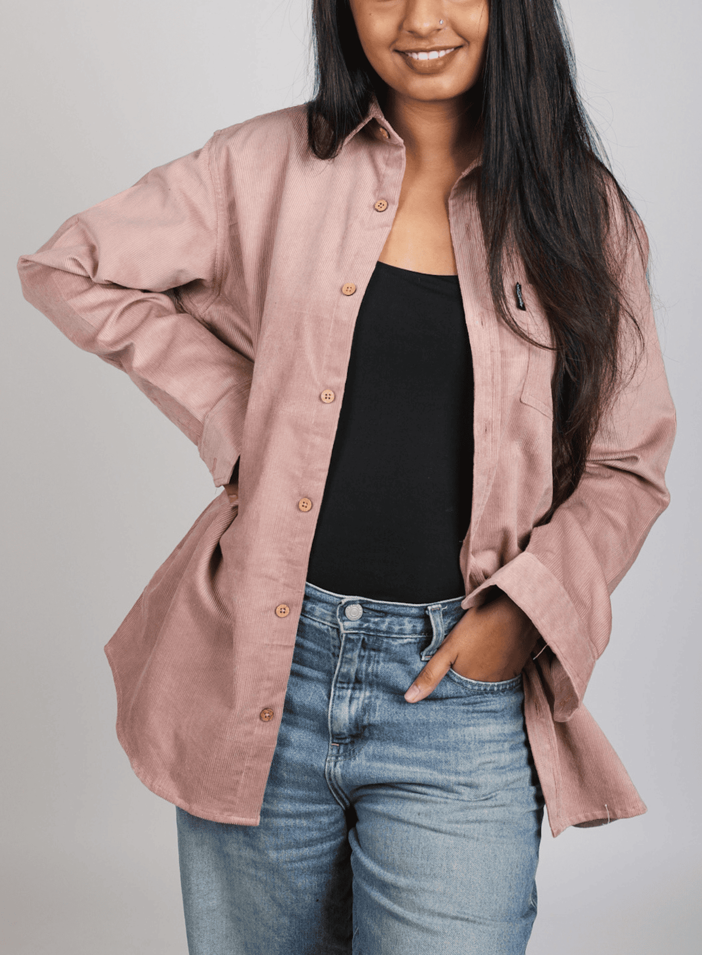 Full Sleeve Women's Shirt Single Pocket Baby Pink1