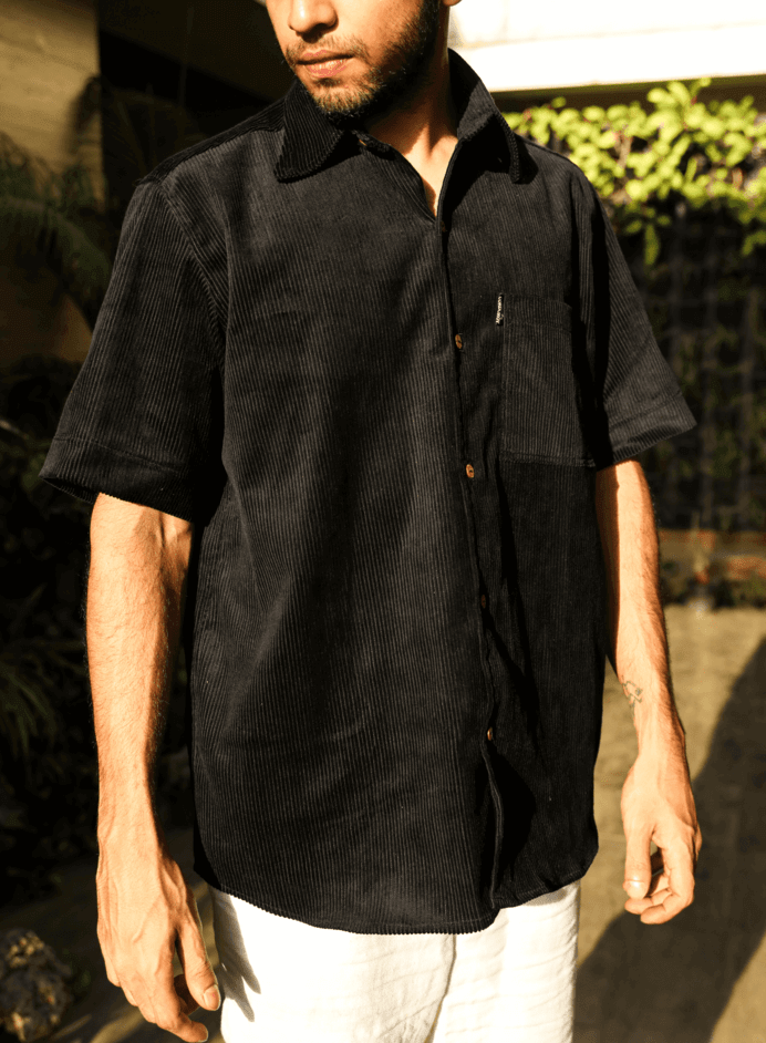 House Of Corduroy Half Sleeve Shirt (Black) 4