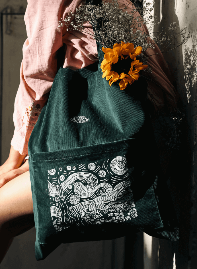 Van Gogh’s Starry Night on Mossy Chic Corduroy 3