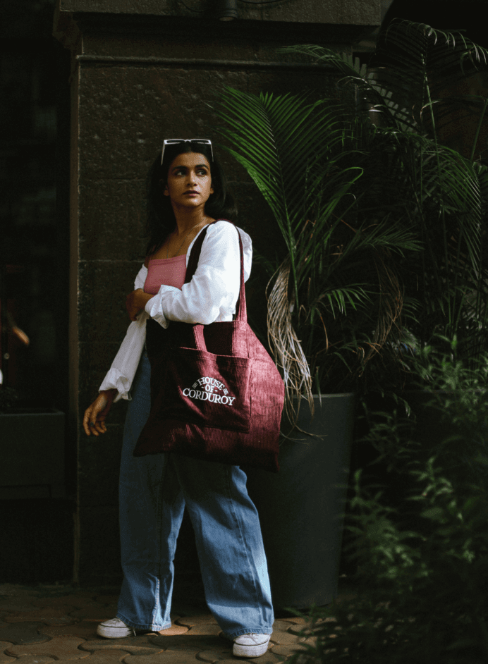 Velvety Burgundy Plain Corduroy Tote bag 3
