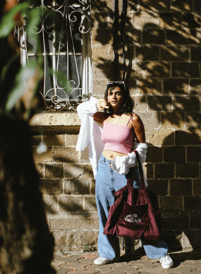Velvety Burgundy Plain Corduroy Tote bag 4
